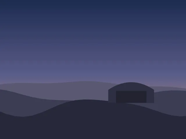 Vereinsheim und Hangar in der Abenddämmerung